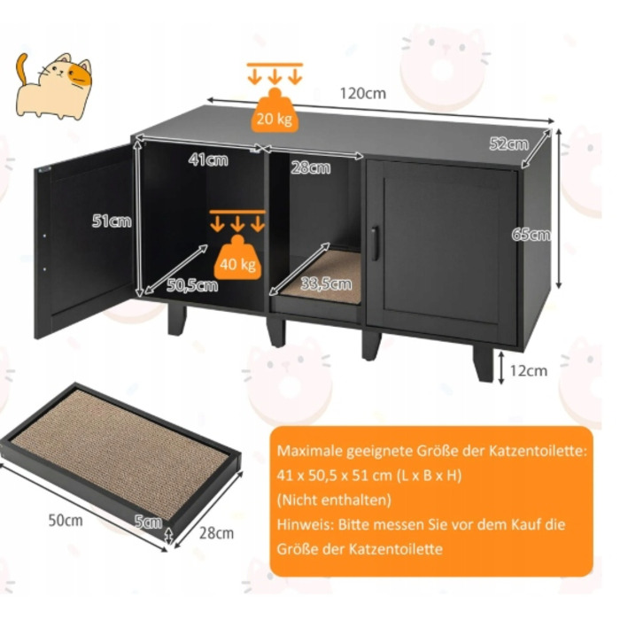 COSTWAY Багатофункціональна комода 3-в-1 для котів: з лотком та дряпалкою, чорна