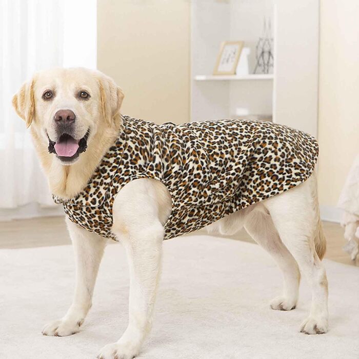 Тепла куртка для собак, регульована жилетка, вітронепроникна світловідбиваюча зимова жилетка, тепла жилетка для собак з отвором для шлейки, для маленьких, середніх та великих собак, леопардовий принт, розмір M