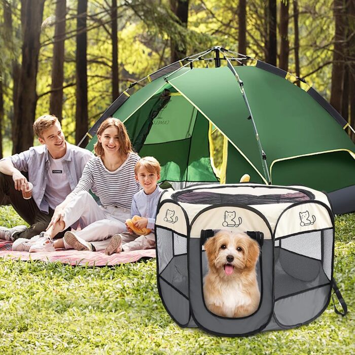 Клітка-загон для цуценят та дрібних тварин, 74x74x43 см, для собак, котів, кроликів та інших дрібних тварин, внутрішнє та зовнішнє використання (сірий)