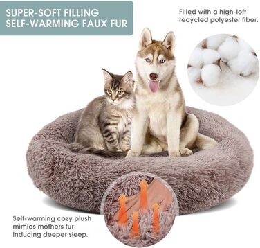 М'яке ліжко для кота/собаки у вигляді пончика, заспокійлива, комфортна, з товстим наповнювачем, з подушкою, для затишку, миється, кругла, плюшеве диван-лежанка для собак (90см, Кофе)