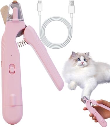 Електричний триммер для нігтів собак і котів з LED-підсвічуванням, шліфувальник для догляду за лапами та цуценятами, рожевий