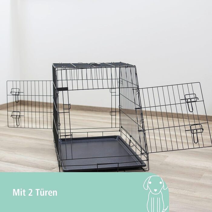 Клітка для транспортування тварин Kerbl складна, металева, 2 двері, 76×54×64 см, чорна