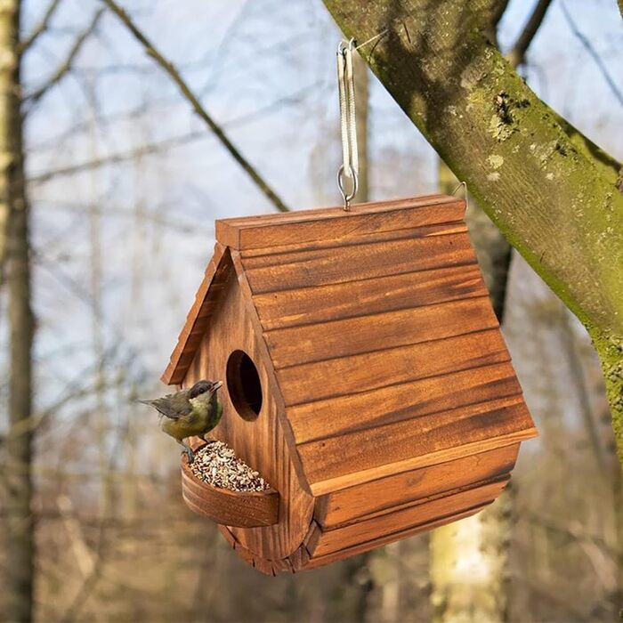 Будинок для птахів з сосни, підвісний, для садових птахів, стійкий до погодних умов, ідеальне житло для синиць, шпаків та інших диких птахів