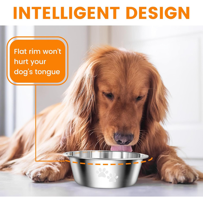 PETTOM Миски для собак з нержавіючої сталі, 2 шт. (3120 мл), миски для корму для собак великих, середніх та маленьких порід, миски для води для собак, антиковзкий силіконовий низ, розмір M - 21 см, сріблясті
