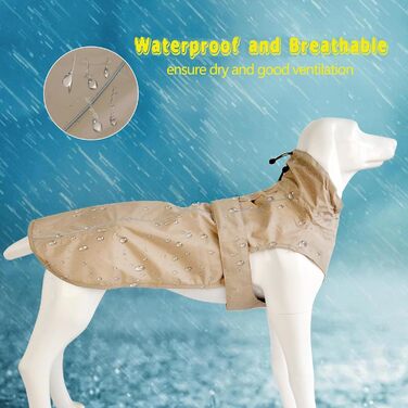 Регульований водонепроникний дощовик для собак, легка дощова куртка для тварин, одяг для цуценят з відбиваючими смугами для маленьких, середніх та великих собак (Хакі, M)