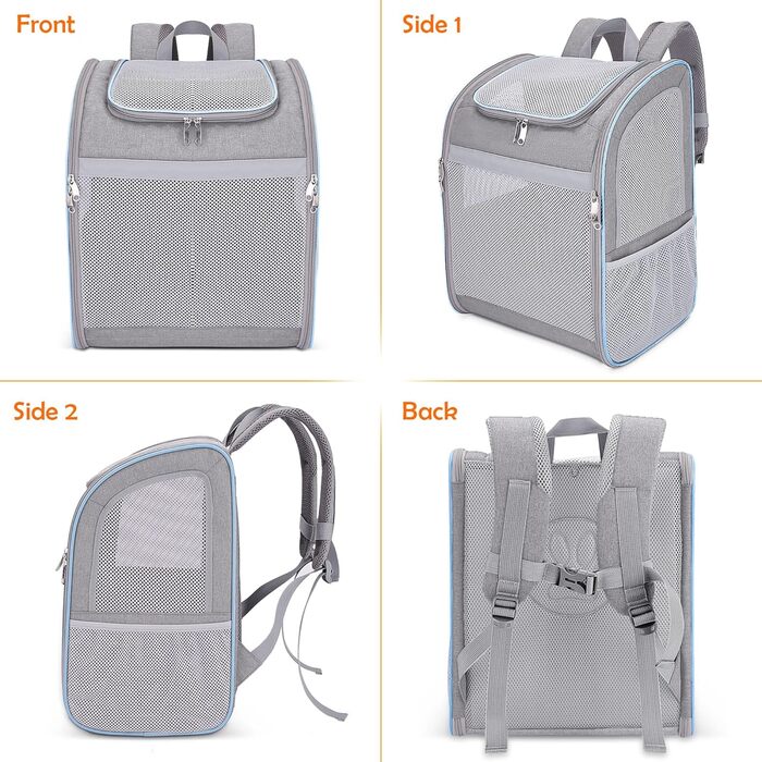 Рюкзак-переноска для собак та котів ALLSOPETS, сірий, з безпечним ременем та світловідбиваючими смугами