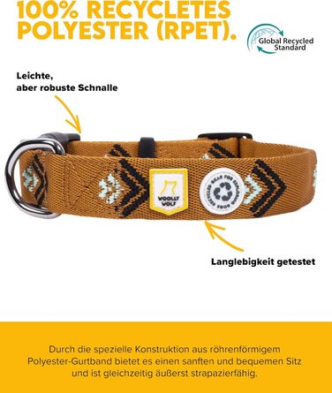 Нашийник для собак середнього розміру Woolly Wolf Sea to Summit, M - регульований, з переробленого поліестеру