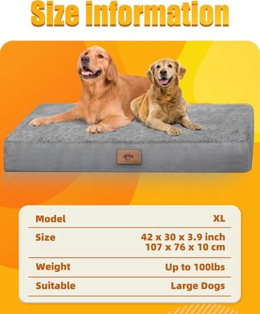 Ортопедичне ліжко для собак Sytopia, великих порід, 107x76x10 см, сіре. Знімна водонепроникна наволочка, антиковзаюча підкладка, міцна матрацна поверхня.
