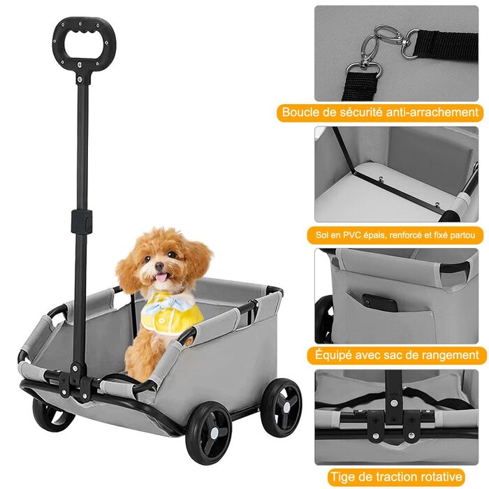 Дитяча коляска 3 в 1 для собак та котів, складний тролей для домашніх тварин з 4 EVA-колесами, сірим кольором (51 x 35 x 31 см)