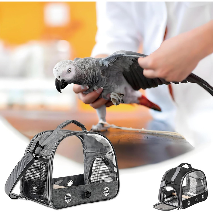 Транспортна сумка для папуг, переносна сумка для птахів з підставкою та підносом з нержавіючої сталі, легкий рюкзак для папуги, складана переносна коробка для птахів, переносна сумка для маленьких птахів, для папуг (чорна)