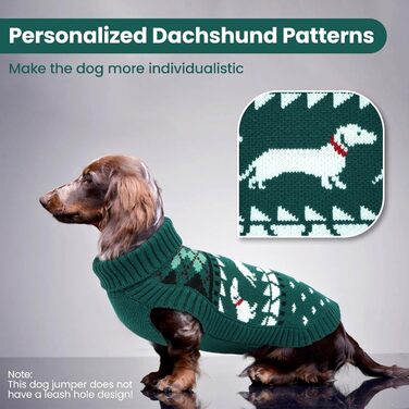 Пуловер для собак Лелепет для такс, в'язаний пуловер з малюнком такси, теплий пуловер з високим коміром, зимовий пуловер для великих собак, зелений XL