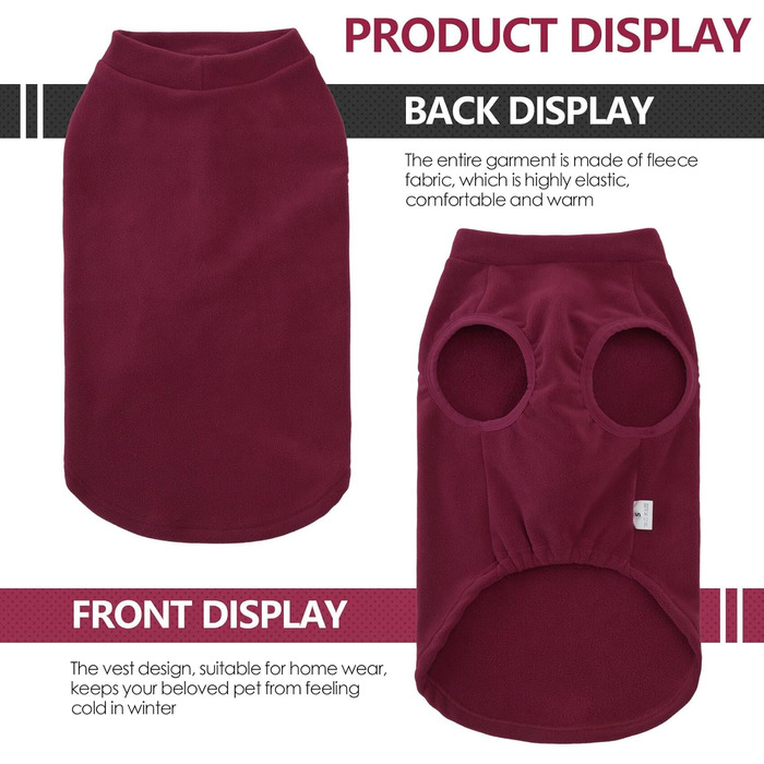 Тепла зимова жилетка для великих собак, червона, розмір M (обхват грудей 54-62 см), флісова жилетка, для холодної погоди, осінь-зима