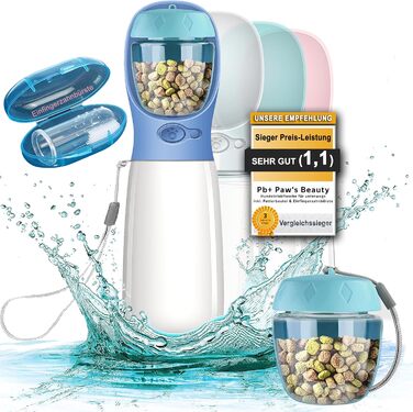 Набір з 2 шт. для собак: велика складана пляшка для води 550 мл + щітка для зубів | Без витоку | Преміум якість