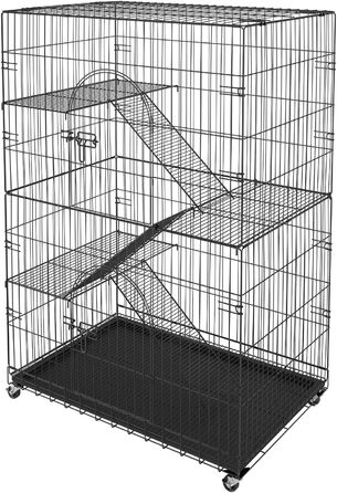 Клітка для котів VEVOR, 4 рівні, 2 двері, 90x60x133 см, залізна, з покриттям, з драбинами, для котів і дрібних тварин