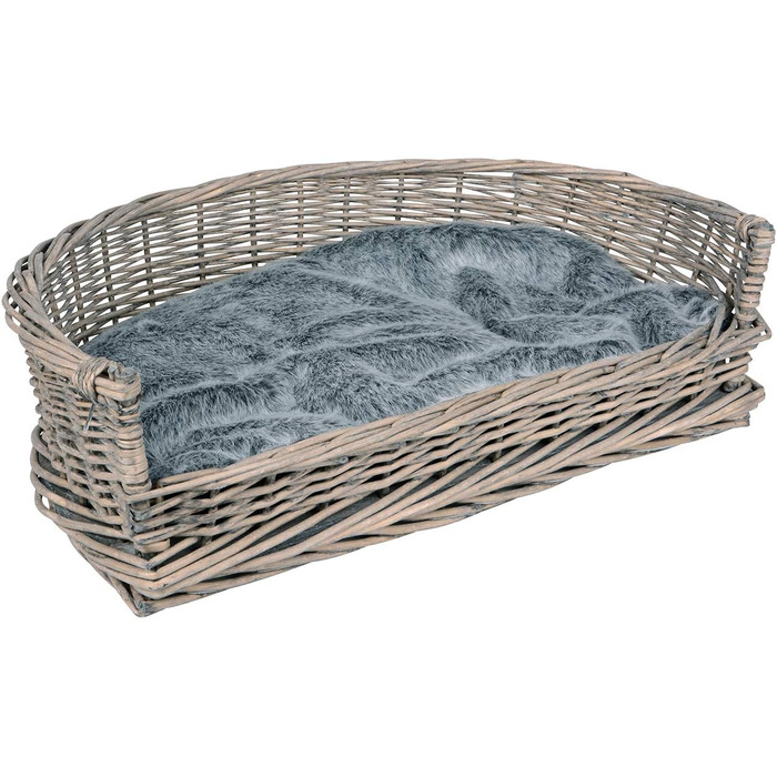 Ліжко-кошик для собак і котів UNUS з лози з подушкою, сірий, 61x44,5x15,5 см, для великих і малих тварин