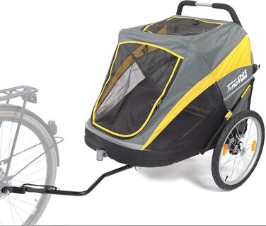 Візок для собак Innopet Hercules 2-в-1 (також велосипедний причіп) жовто-сірий - до 50 кг, з перетворювачем та дощовим покривом, внутрішні повідки, повітряні колеса 45 см