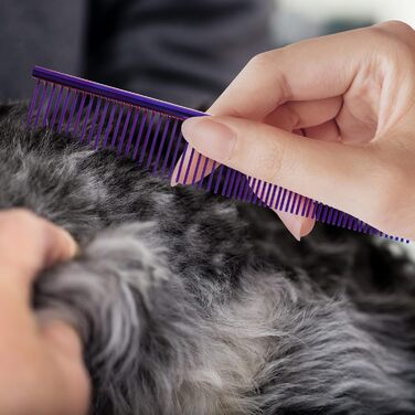 Гребінець для собак та котів, нержавіюча сталь, заокруглені зубці, 19 x 3,5 см (фіолетовий)