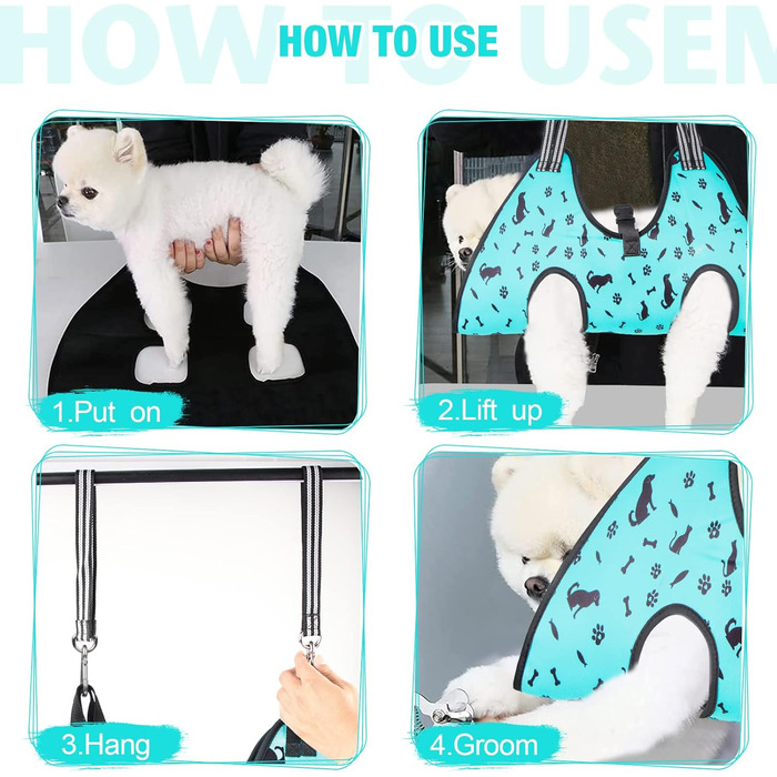 Гамак для грумінгу собак ATESON - гамачок для догляду за шерстю, підходить для стрижки нігтів (XXL до 54,4 кг), зручний для собак великих порід, блакитний