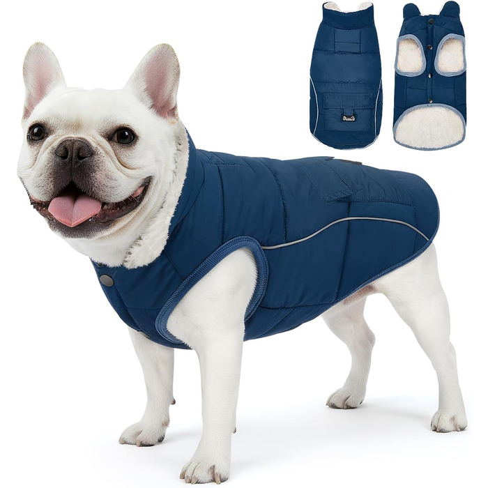 Зимова куртка для собак Keine Hunde, водонепроникна з флісовою підкладкою, світловідбиваюча, вітрозахисна жилетка з кишенями та шлейкою, (S, Синій)