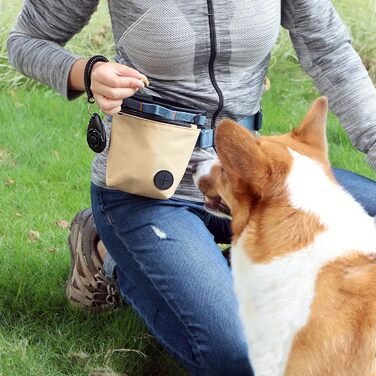 Сумка для ласощів для собак з клікером для дресирування, набір для дресирування собак, магнітна застібка, навчання без рук (Хакі)