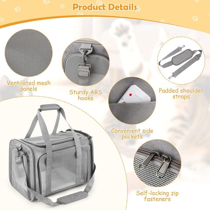 Транспортна сумка для кота та собаки, 45x30x30 см. Складана, дихаюча переноска для тварин для подорожей на авто.