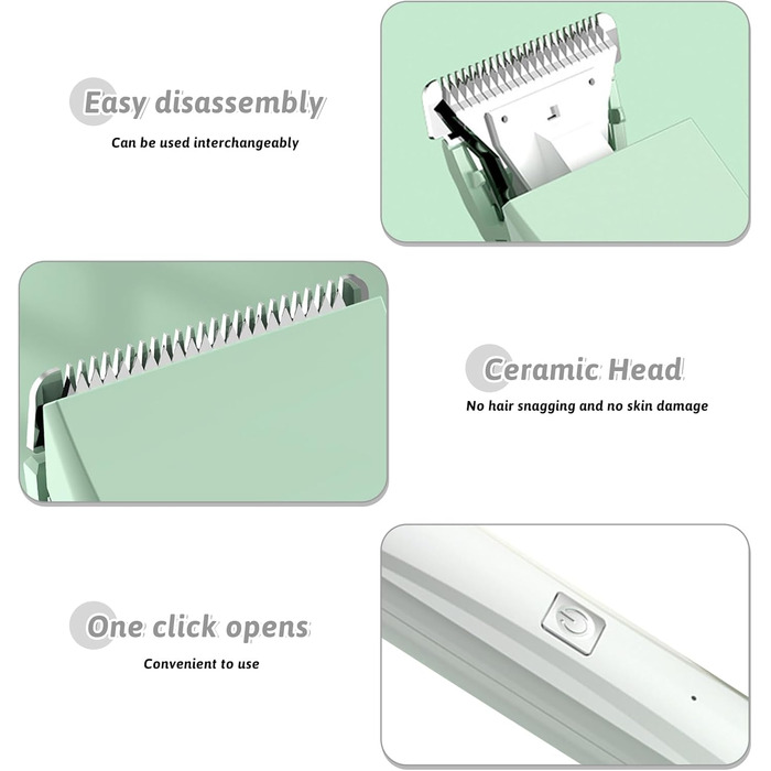 Машина для стрижки собак та котів 4 в 1 з 4 насадками: стрижка, триммінг, шліфування кігтів, видалення посічених кінчиків. Водонепроникна, для догляду за лапами, обличчям, тілом. Зелений/Білий колір