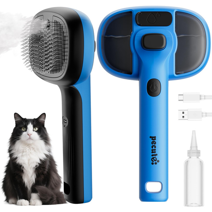 Побутова щітка для котів Pecute з парою та спреєм, багатофункціональна, для масажу та догляду за довгошерстими тваринами (блакитна)