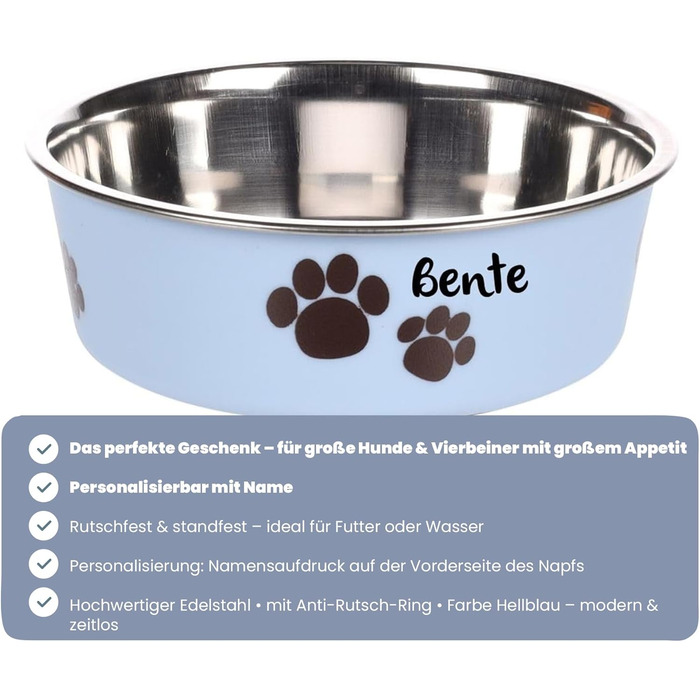 Миска для собак з нержавіючої сталі Petslino Hellblau XL, 2200 мл, з гравіюванням, антиковзаюча, для великих собак