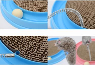 Кігтеточка для котів з м'ячиком та іграшковою мишкою - інтерактивна іграшка для кошенят, тренування та розваги. Ігровий мат для котів, синій.