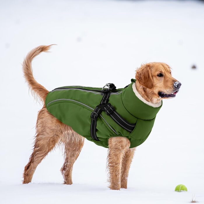 Зимовий теплий одяг для собак з блискавкою, вітронепроникний, з відбиваючими смугами та нагрудником для малих, середніх та великих собак, зелений, розмір M