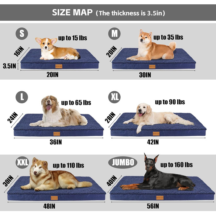 Ортопедичне ліжко для собак Patas Lague, велике, 91,4 x 61 см, м'яке, водонепроникне, з піною, знімний, пральний чохол, антиковзаюча підкладка, рожевий колір (S:20x15x3.5 IN, Marineblau)