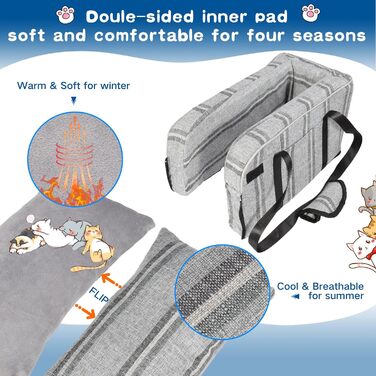 Автокрісло для собак до 5.4 кг | Універсальна консоль для авто | Знімне, миється | Безпечне автокрісло для тварин (Смугастий сірий, Один розмір)