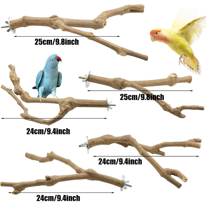 Натуральні гілки-стійки для птахів Allazone (5 шт.) - іграшки для папуг та інших птахів