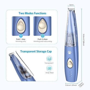 Триммер для собак та котів 2-в-1 з пилососом Brifit, USB, для догляду за лапами, вухами, очима та обличчям