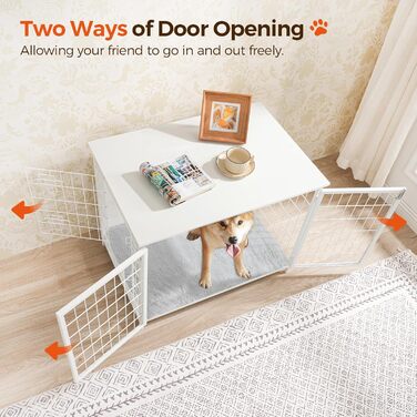 Клітка для собак з подушкою, 100 см, з двома дверцятами, з дерева, для маленьких, середніх та великих собак, біла ADCBW10701 (80 x 55 x 65 см)