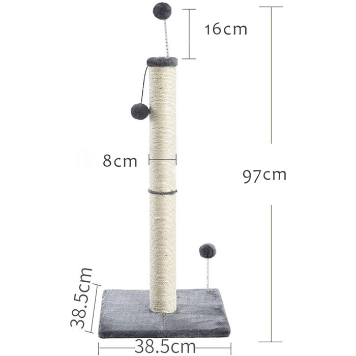 Котяча дряпка XXL 97 см: міцна колона з сизалю, м'який плюш, іграшковий м'ячик