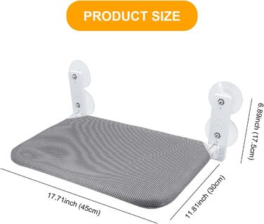 Кішка лежанка на вікно Gearific, розкладна гамак з 4 присосками, міцний каркас, дихаюча сітка, сірий, 45 x 30 см