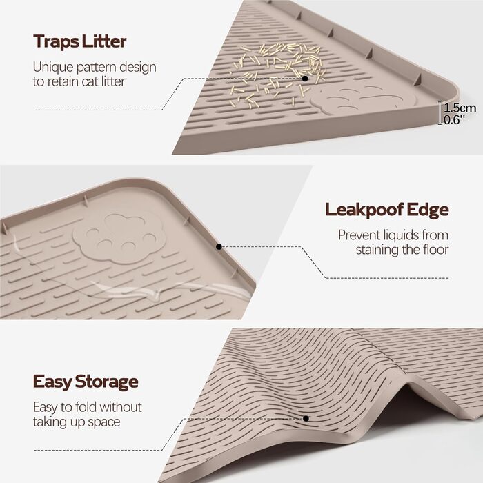 Килимок для котячого туалету Bartuke Katzenklo Matte, великий розмір 101 x 71 см, силіконовий, контролює розсипання, м'який для лап котів, легко миється (Зелений)