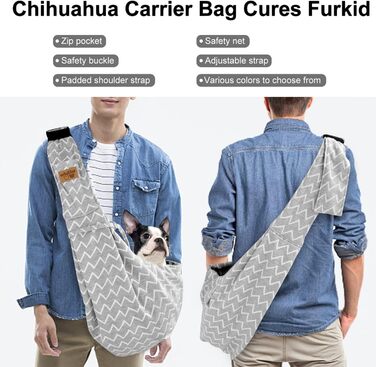 Сумка-переноска для собак Vrbabies, для маленьких собак та інших домашніх тварин до 5 кг, регульована, ідеальна (смугаста сіра, регулювання ремінця)