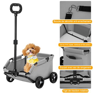 Дитяча коляска 3 в 1 для собак та котів, складний тролей для домашніх тварин з 4 EVA-колесами, сірим кольором (51 x 35 x 31 см)