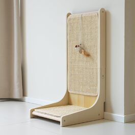 PETKARAY Котячий когтетоп з сизалю, L-подібний, 66 см, 105° вертикальна поверхня для шліфування кігтів, з іграшками, для стіни та кута