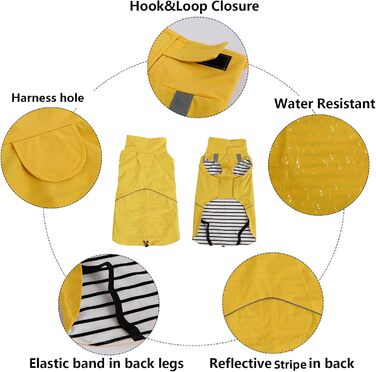 Водонепроникний дощовик для собак Morezi з відбиваючими смугами та захистом живота - Легко одягається (липучка) - для Такс та Коргі - Жовтий - XL X-Large (Обхват грудей: 55-58 см)