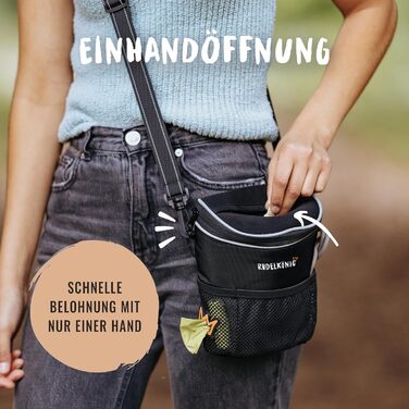 Сумка для ласощів для собак Rudelkönig - Практична сумка для прогулянок з собакою для дресирування - Фуршетний мішечок для собак з дозатором пакетів для вигулу (Basic, Чорний)