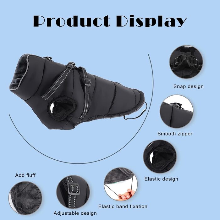 Зимовий одяг для собак ZoneYan, чорний, XS: теплий, водовідштовхуючий, з регулюванням та світловідбиваючими елементами