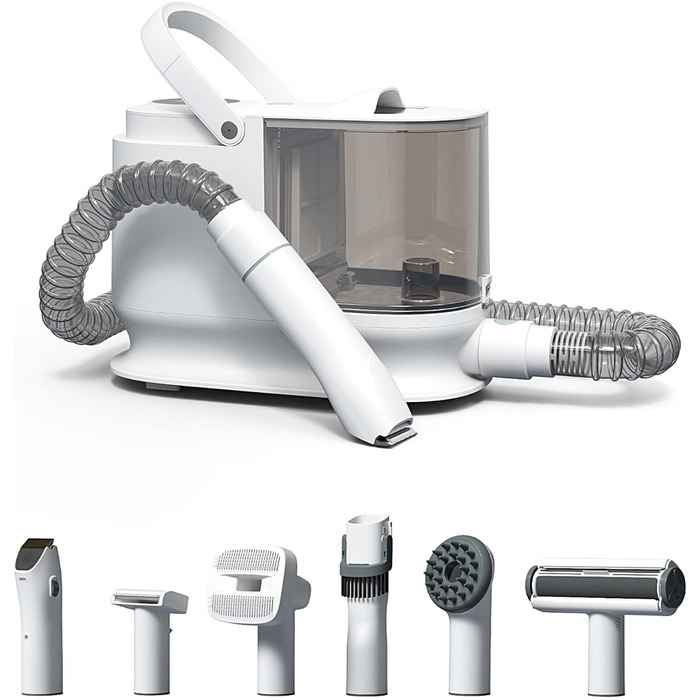 Набір для догляду за домашніми тваринами Fudajo, білий, 6 в 1: машинка для стрижки шерсті з пилососом, набір для блискучого хутра