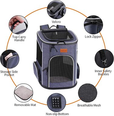 Рюкзак для кота Morpilot, рюкзак для собаки, складаний рюкзак для домашніх тварин з прозорим вікном, дихаючий та легкий, блакитний, 33L, 33 x 28 x 42 см