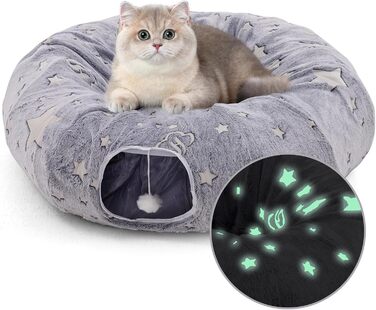 Туннель для котів з ліжком, великий, м'який, круглий, для дому