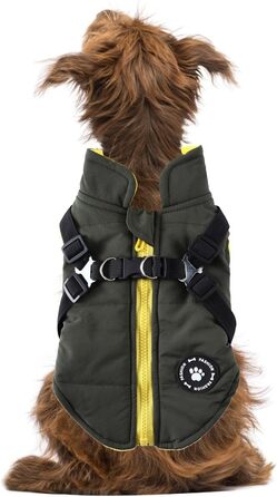 Водонепроникна куртка для собак з шлейкою та D-подібними кільцями, тепла, зелена, розмір L