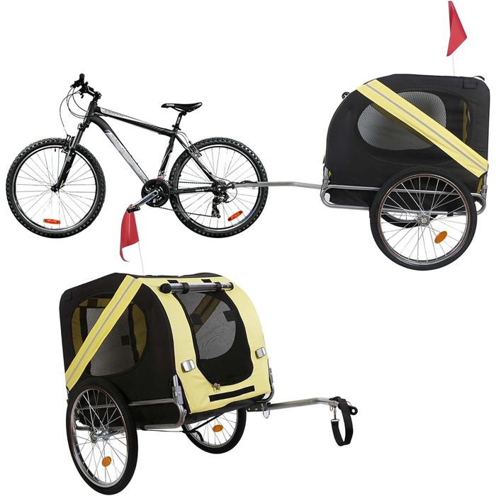 Причіп для собак Wiltec 220x700x78 см з москітною сіткою та захистом від дощу (чорний/жовтий)