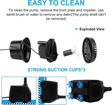 Погружний насос для ставка/акваріума Wasserpumpe 1800 л/год, 3 насадки (13/16/19 мм), 20 Вт